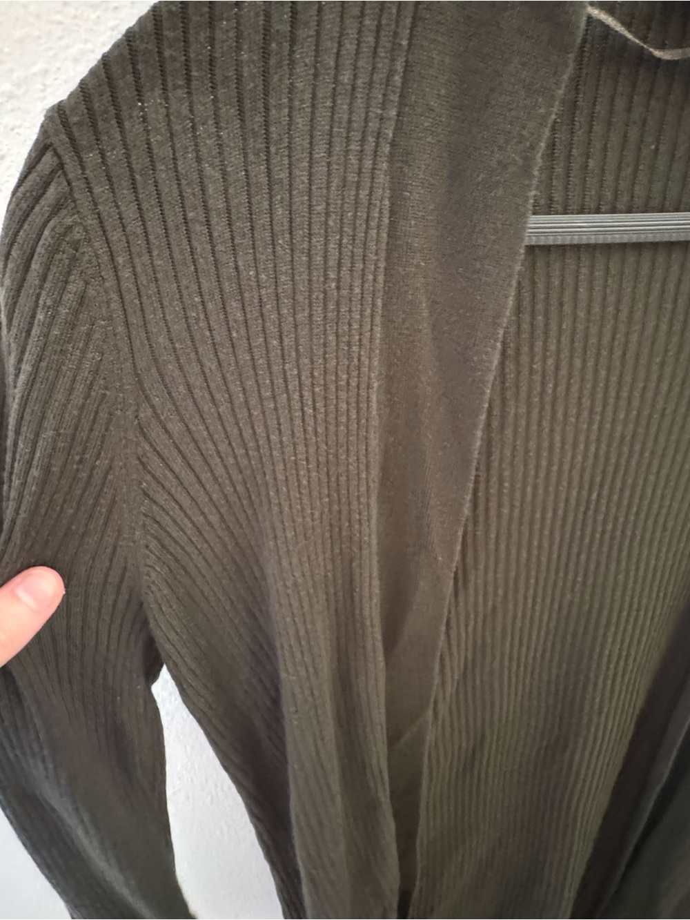 LOFT Open-Front Ribbed Cardigan - Olive Green - Picture 2 of 2